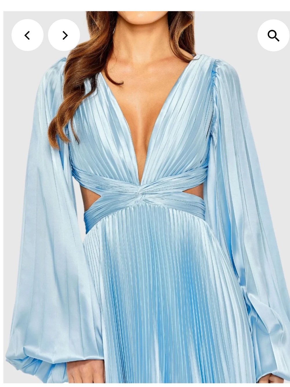 Mac Duggal Light Blue Long Sleeve Pleated Cut-Out Gown size 14 NWT - Picture 3 of 6